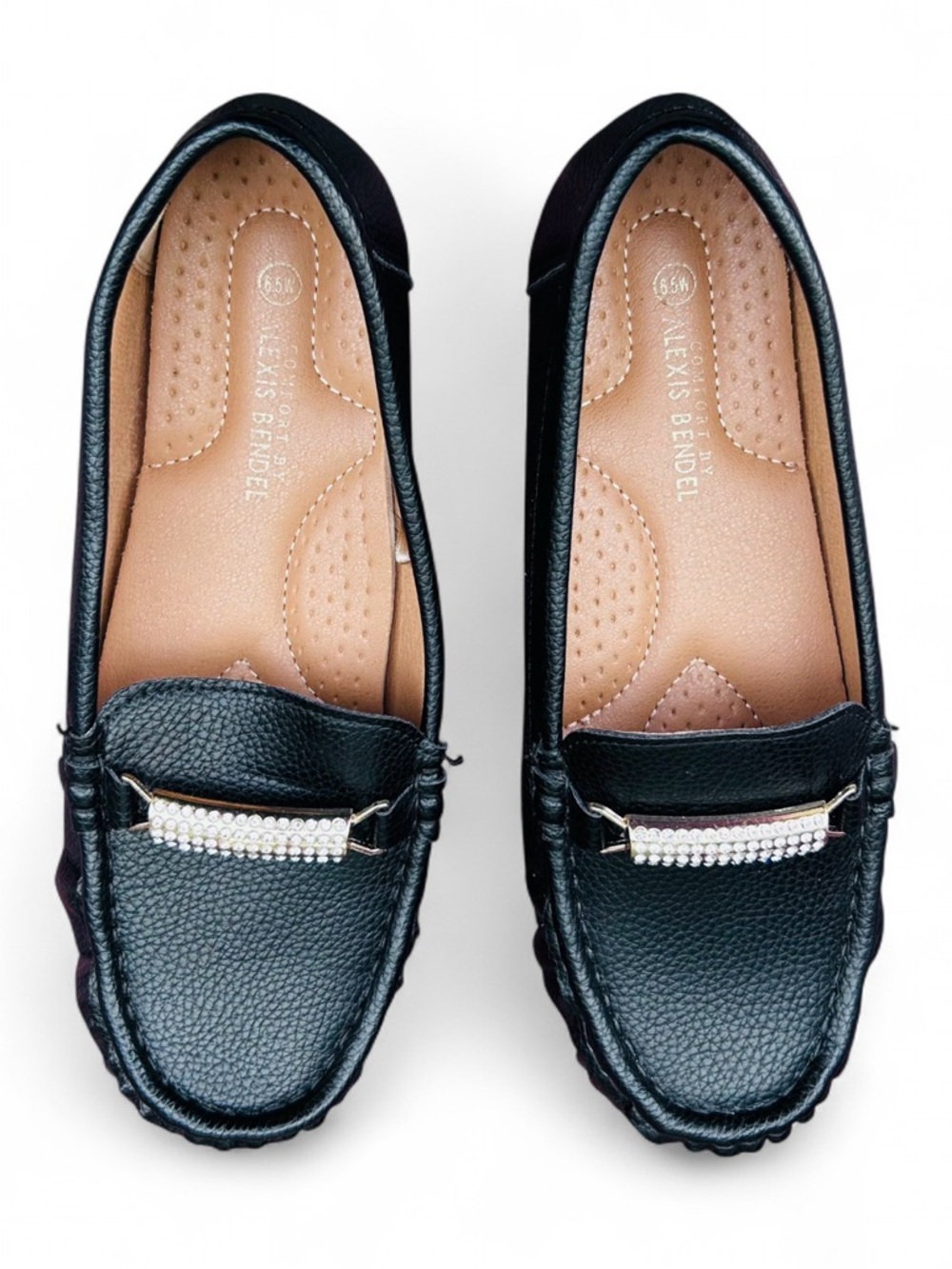 ALEXIS BENDEL Black Rhinestone-Trim Women's Loafers 6.5W, Very Comfortable